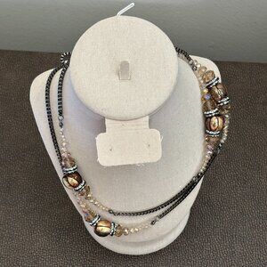 Tri-tone mixed bead shapes statement necklace